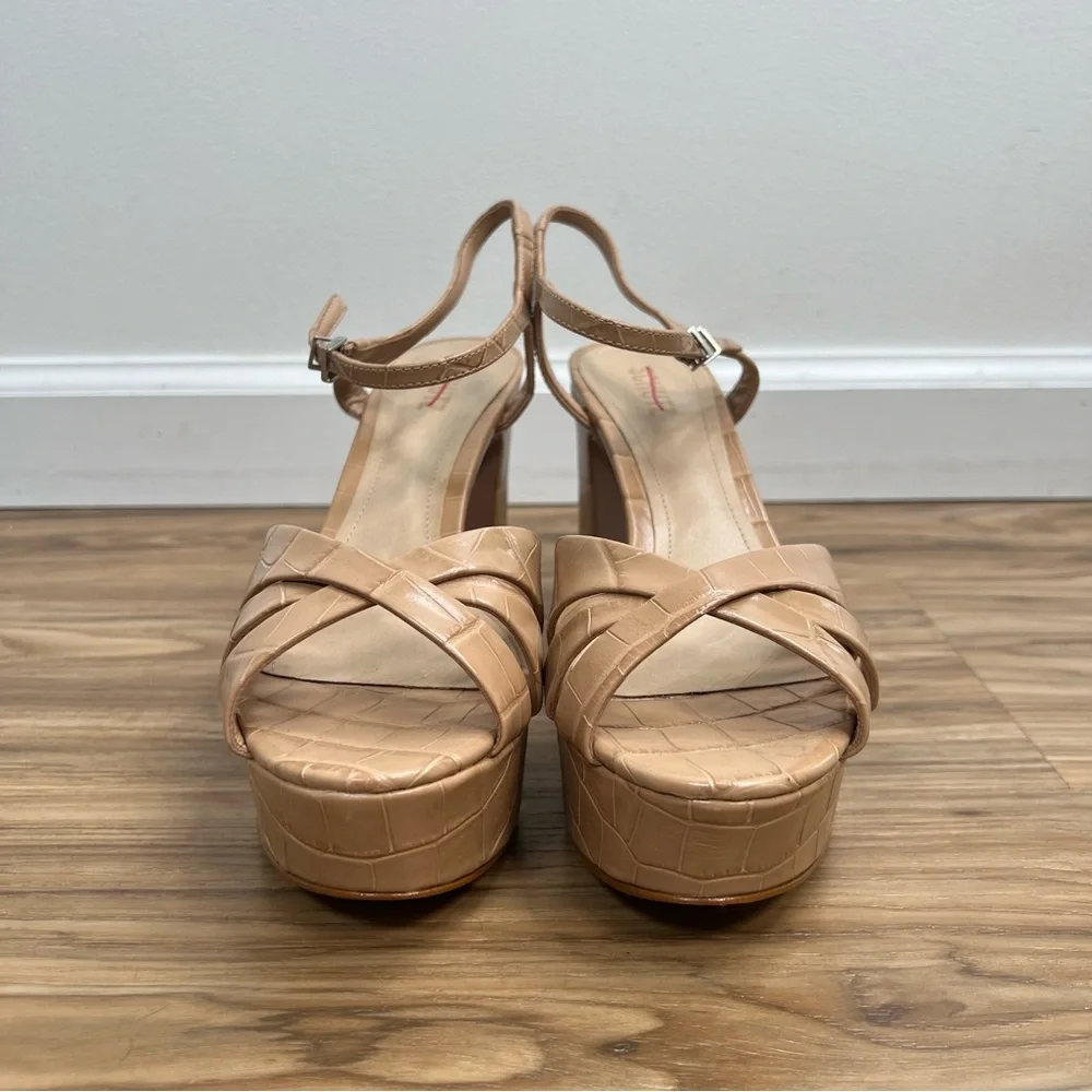 SCHUTZ Tan Croc-Embossed Platform Heels